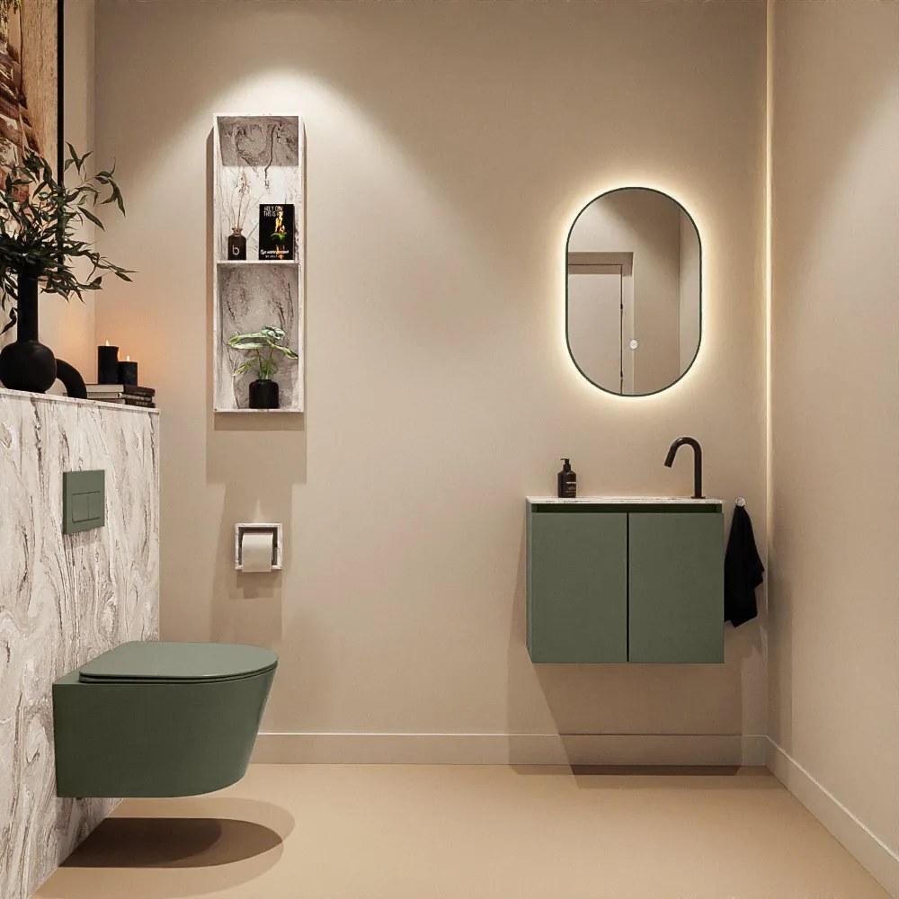 Mondiaz Ture DLux toiletmeubel 60cm army met wastafel glace rechts met kraangat