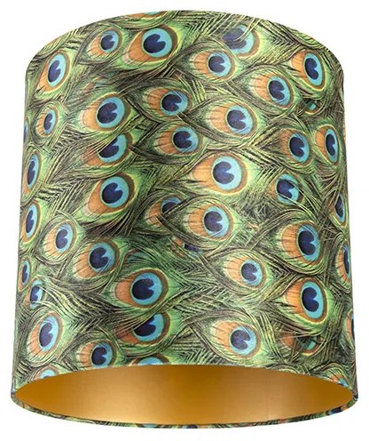 Velours lampenkap pauw dessin 40/40/40 met gouden binnenkant