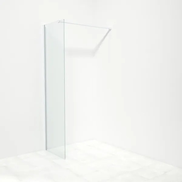Saniclass Bellini inloopdouche 50x200cm met 8mm helder glas met mat wit profiel en stabilisatiestang