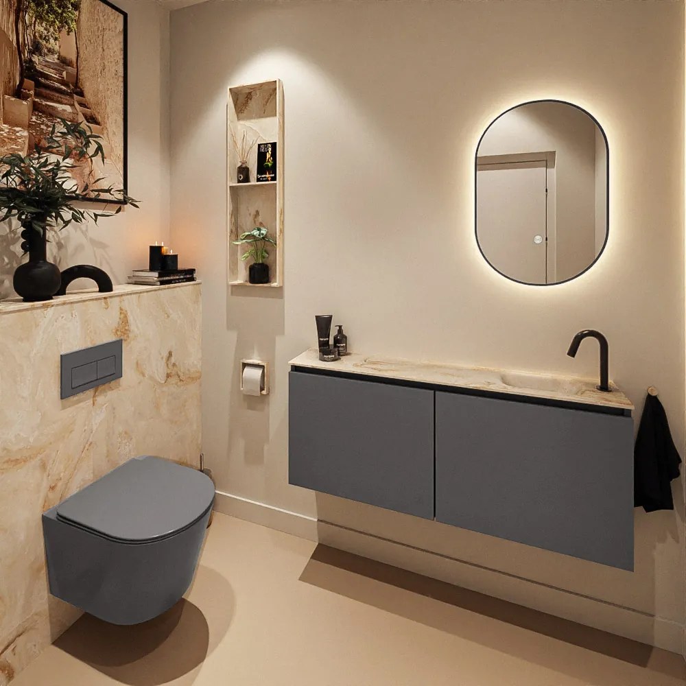 Mondiaz Ture DLux toiletmeubel 120cm dark grey met wastafel frappe rechts met kraangat