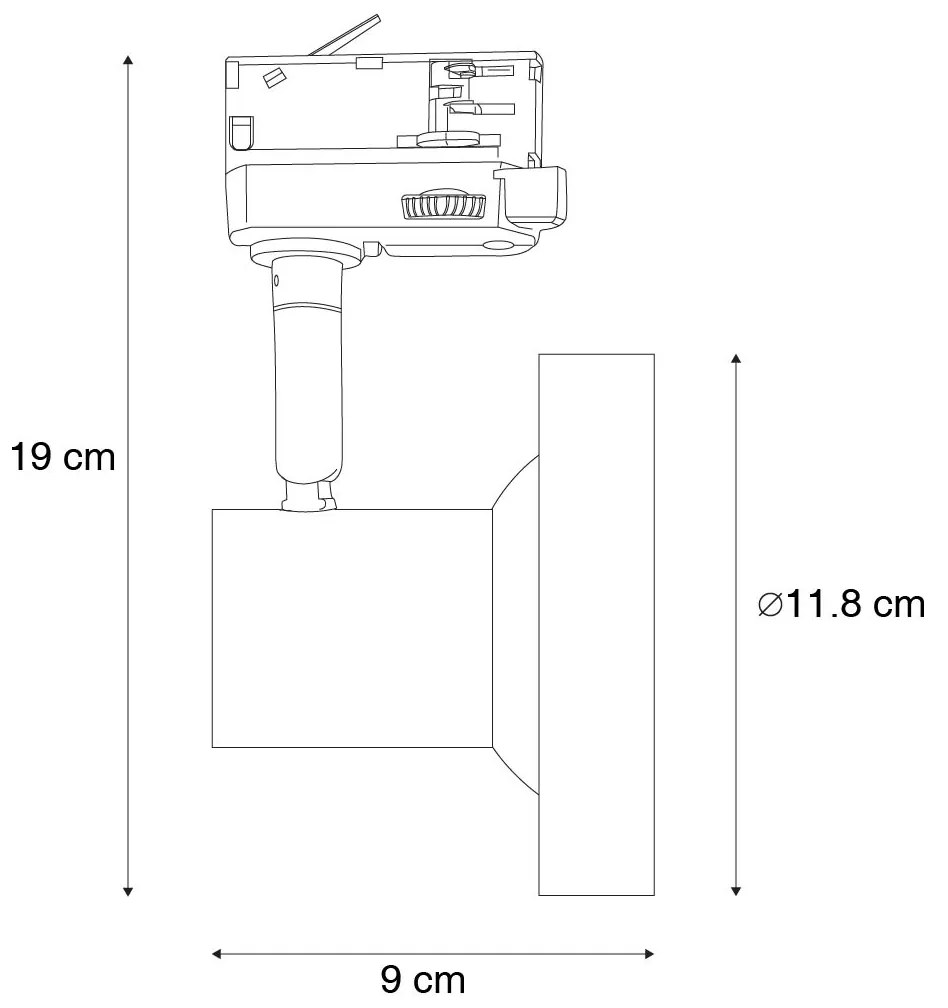 Moderne railspot zwart voor 3-fase rail GU10 111mm - 3-Phase Jeany