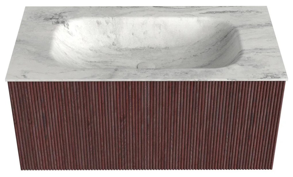 Mondiaz Kurve-dlux 90cm badmeubel ruby met 1 lade en wastafel big small midden zonder kraangat opalo