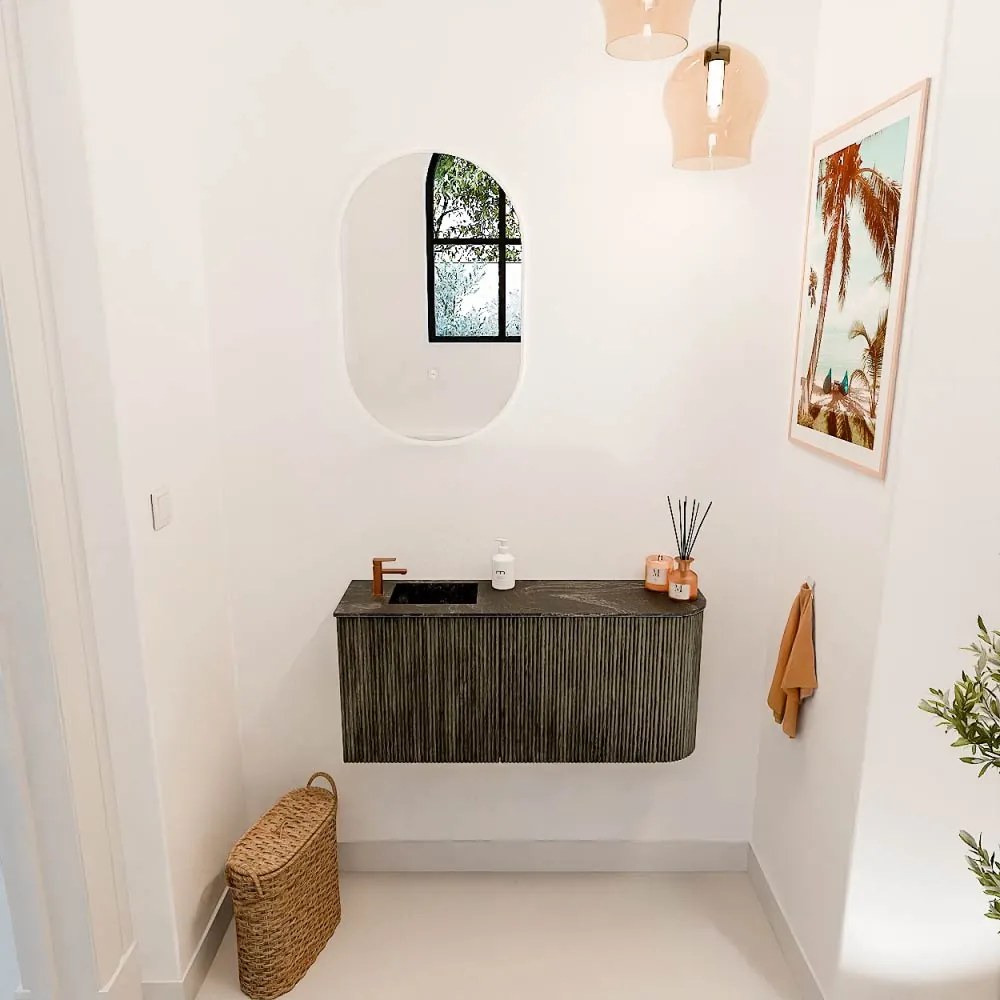 Mondiaz Joya DLux 90cm toiletmeubel ronding rechts shadow met wastafel faye links 1 kraangat lava