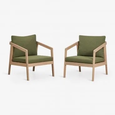 Set Van 2 Fauteuils Van Acaciahout Kaela Lichte Acaciekleur & Bouclé Saliegroen - Sklum