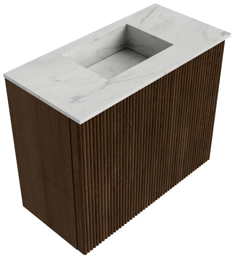 Mondiaz Joya DLux 50cm toiletmeubel walnut met wastafel faye midden zonder kraangat opalo