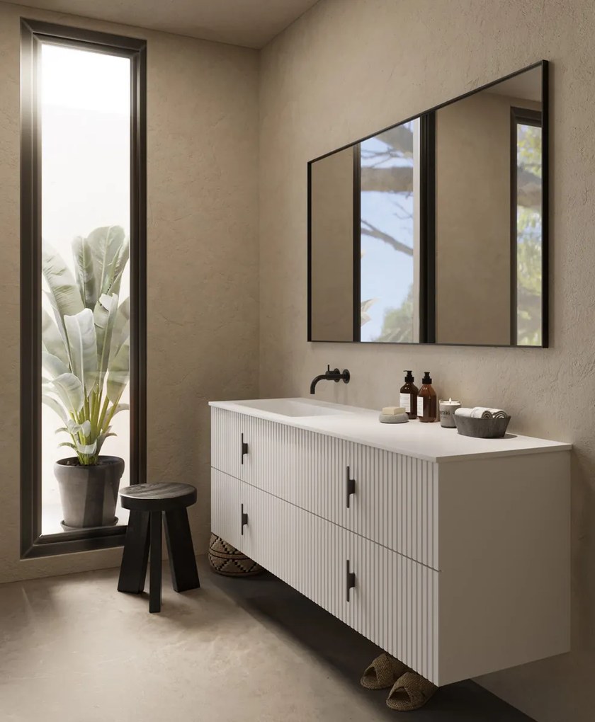 Muebles Avila badmeubel ribbelfront 160cm wit mat met wastafel links zonder kraangat