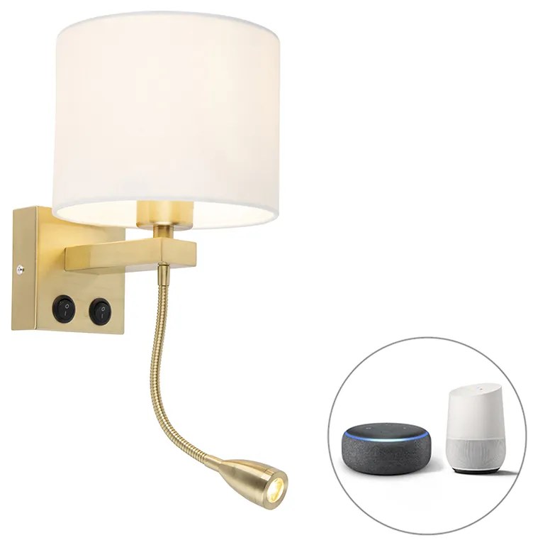 LED Smart wandlamp met dimmer goud met witte kap incl. Wifi A60 - Brescia Art Deco, Modern E27 rond Binnenverlichting Lamp