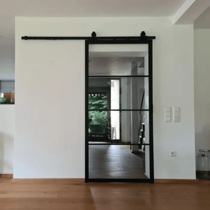 Stalen Schuifdeur - 4-vaks Met Helder Glas - Zwart - Incl. Rails