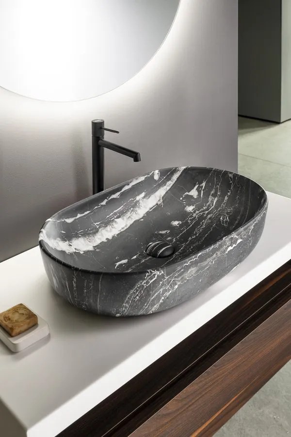 Sapho Rondane keramische waskom 60x42cm zwart marmer