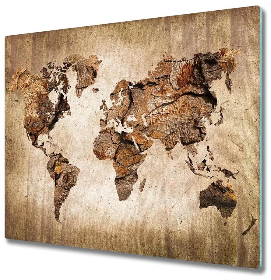 Glazen snijplank Wereldkaart van hout 60x52cm