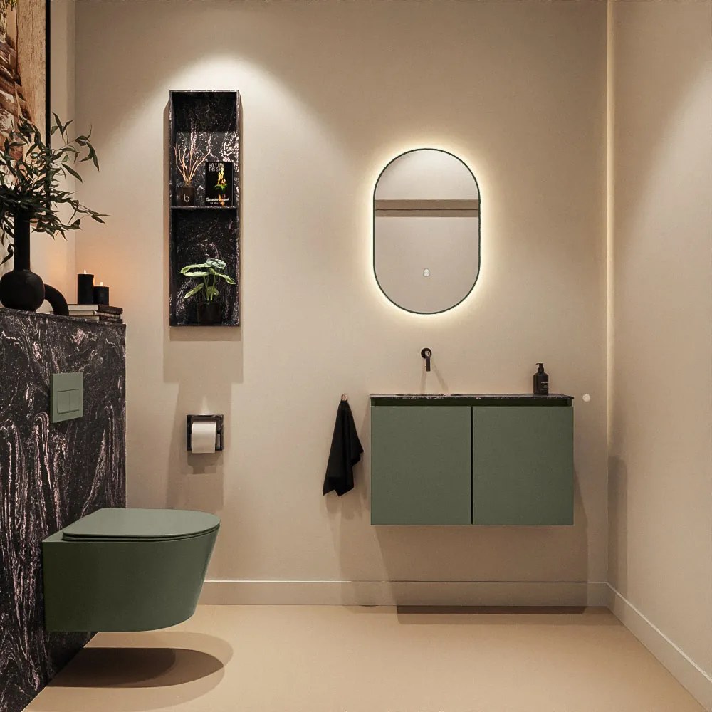 Mondiaz Ture DLux toiletmeubel 80cm army met wastafel lava links zonder kraangat