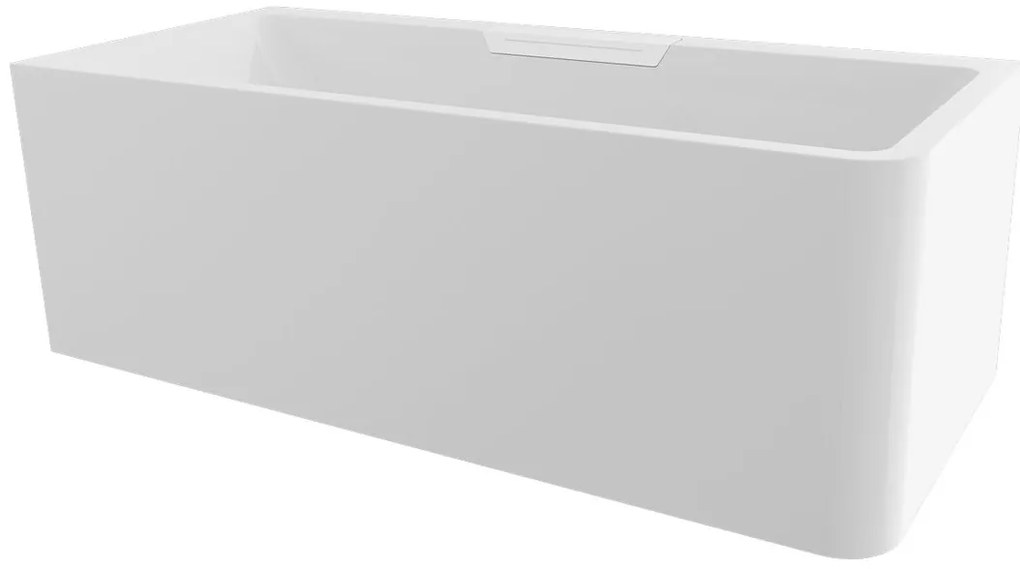 Polysan Monolith Cascata links half vrijstaand bad met witte waterval uitloop 180x80cm
