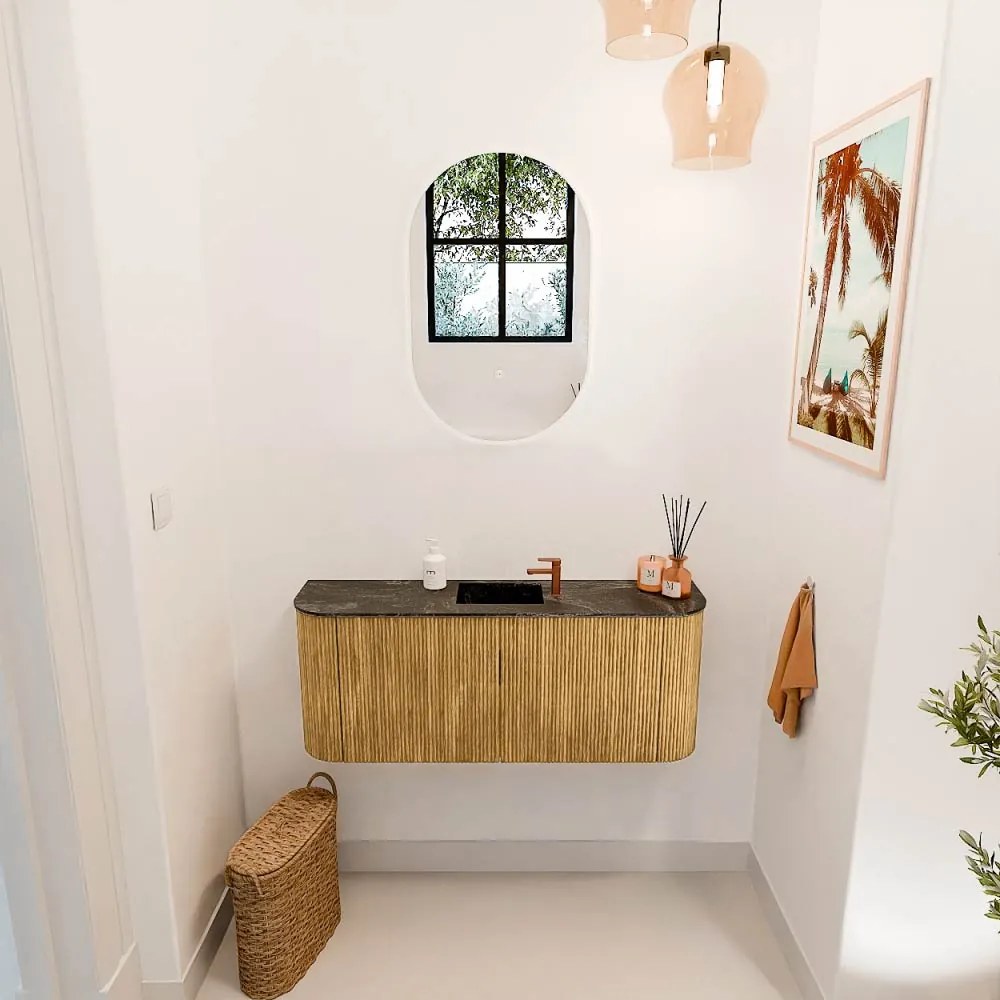 Mondiaz Joya DLux 105cm toiletmeubel ronding links/rechts oak met wastafel faye midden 1 kraangat lava