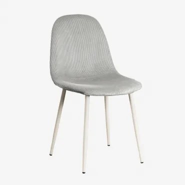 Gestoffeerde Eetkamerstoel Glamm Corduroy Nertsgrijs & Beige – Crème & Corduroy - Sklum