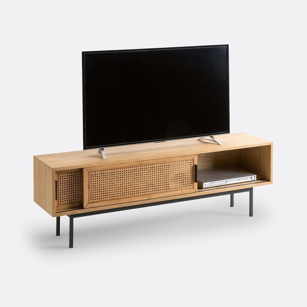 TV-meubel, eikenhout, fineer en vlechtwerk 160 cm, Waska