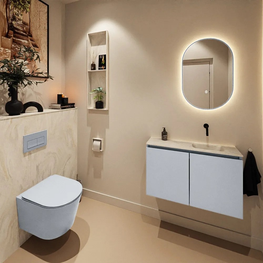 Mondiaz Ture DLux toiletmeubel 80cm clay met wastafel ostra rechts zonder kraangat