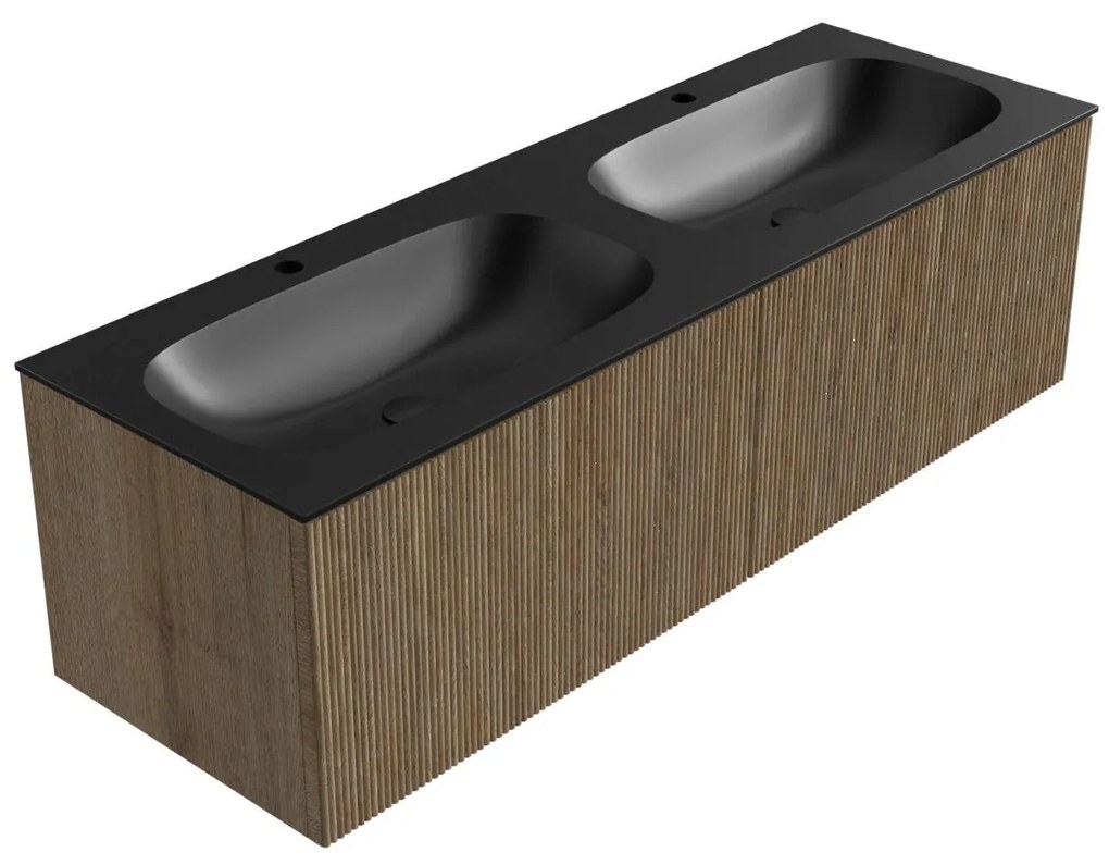 Mondiaz Kurve 140cm badmeubel dusk met 2 lades en wastafel big small dubbel 2 kraangaten urban