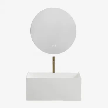 Nerine Zwevend Badkamermeubelset Van Hars Met Geïntegreerde Wastafel En Led-verlichting Wit & Round Led And Antifog Ø70 Cm - Sklum