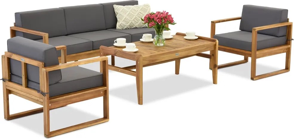 Acaciahouten tuinmeubelen Maskat Coffee 5 met Garden Point poefs