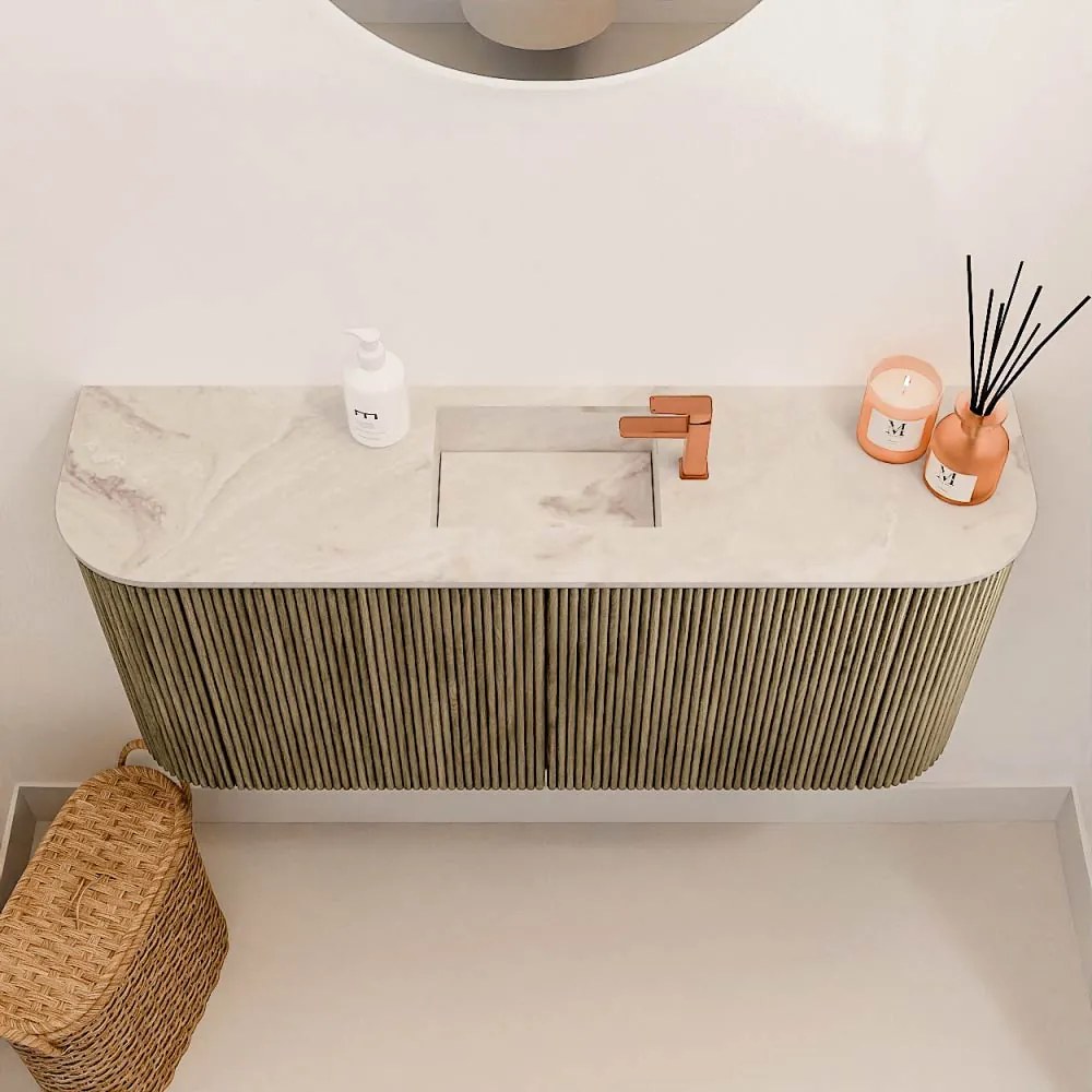 Mondiaz Joya DLux 95cm toiletmeubel ronding links/rechts dusk met wastafel faye midden 1 kraangat frappe