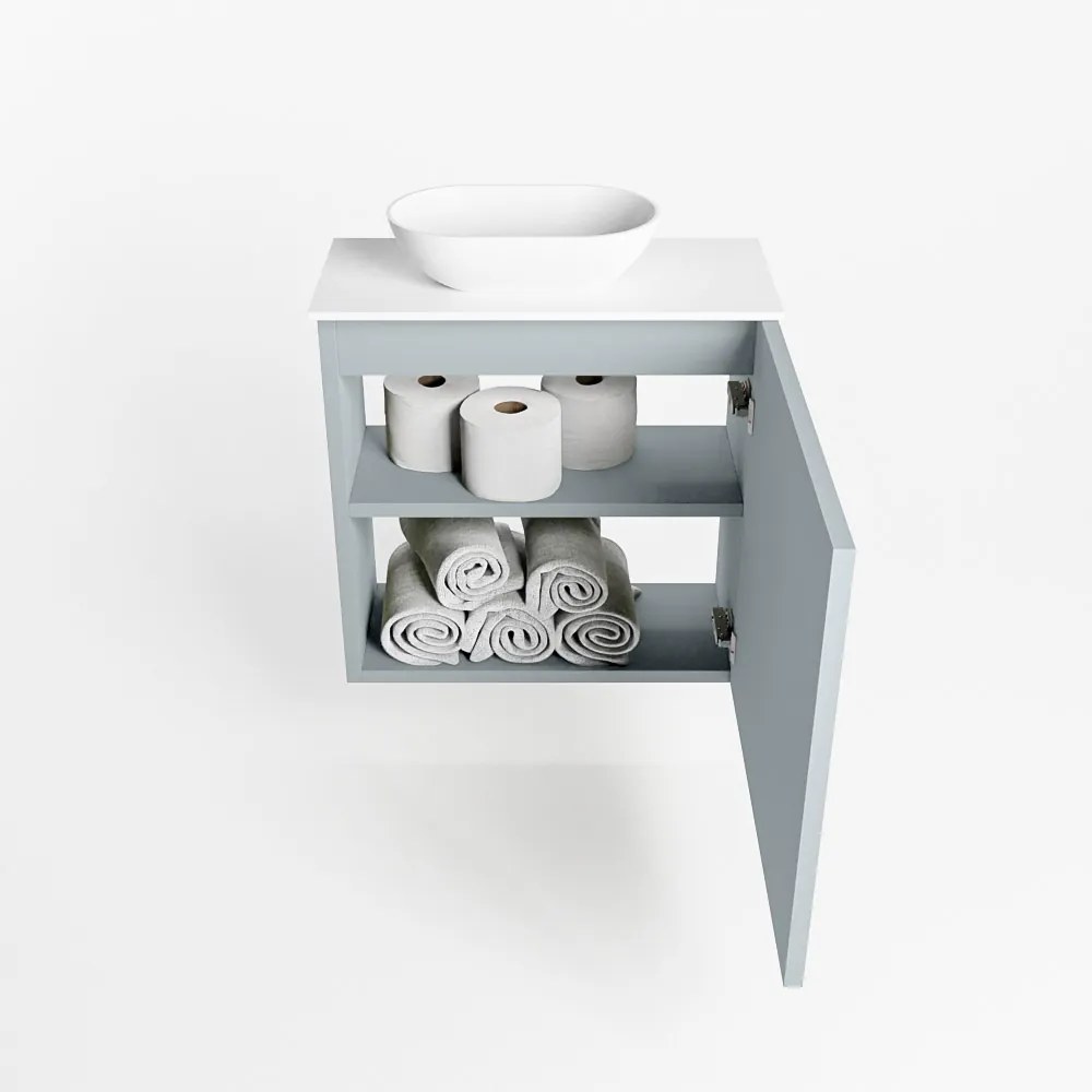 Mondiaz Fowy toiletmeubel 50cm clay met witte waskom links en kraangat