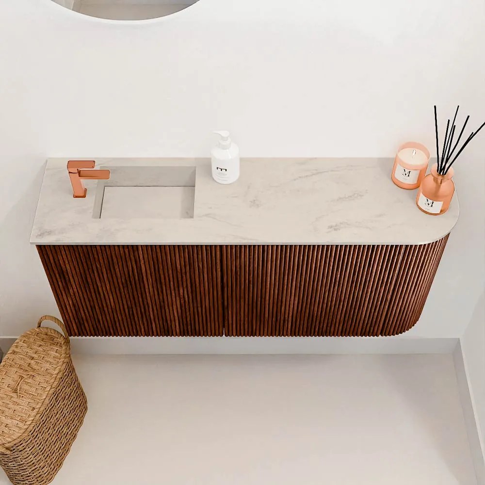 Mondiaz Joya DLux 90cm toiletmeubel ronding rechts ruby met wastafel faye links 1 kraangat opalo