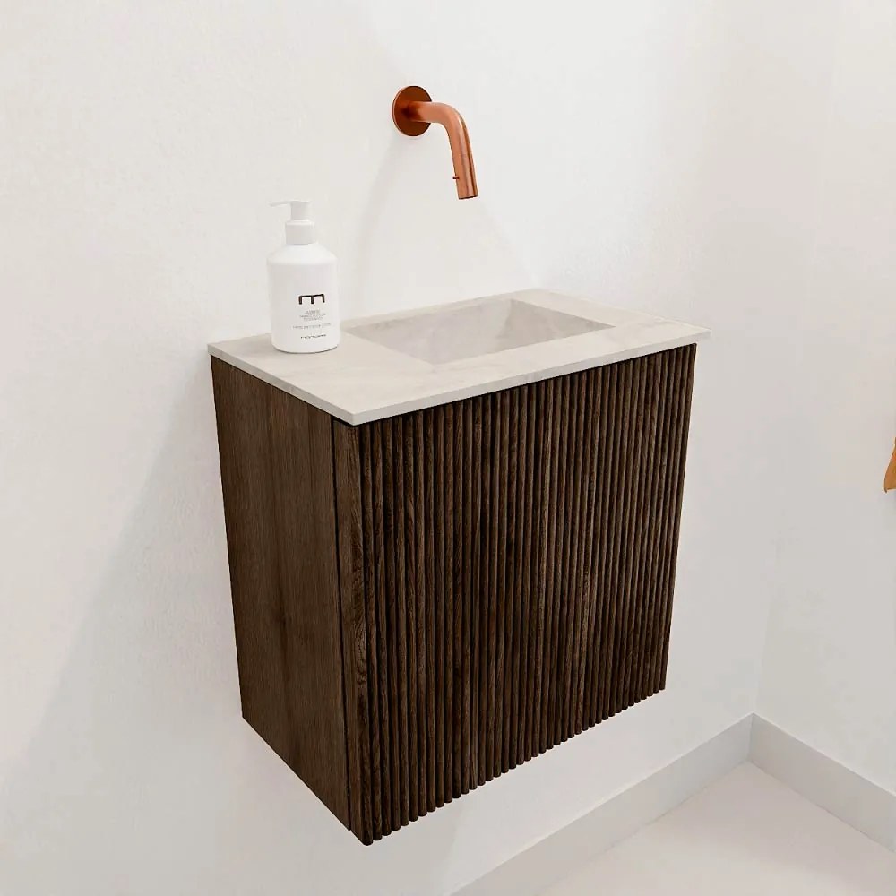 Mondiaz Joya DLux 40cm toiletmeubel walnut met wastafel faye rechts zonder kraangat ostra
