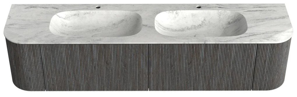 Mondiaz Kurve-dlux 190cm badmeubel ronding links/rechts shadow met 2 lades en deuren en wastafel stor small dubbel 2 kraangaten opalo