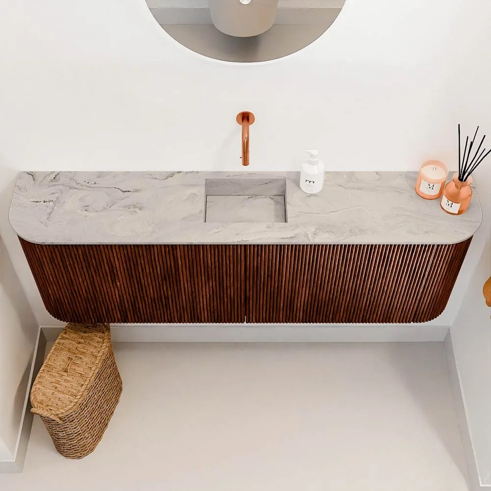 Mondiaz Joya DLux 125cm toiletmeubel ronding links/rechts ruby met wastafel faye midden zonder kraangat glace
