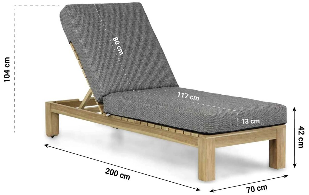 Santika Furniture Santika Arlington Lounger Met Antraciet Kussen Teak Old Teak Greywash