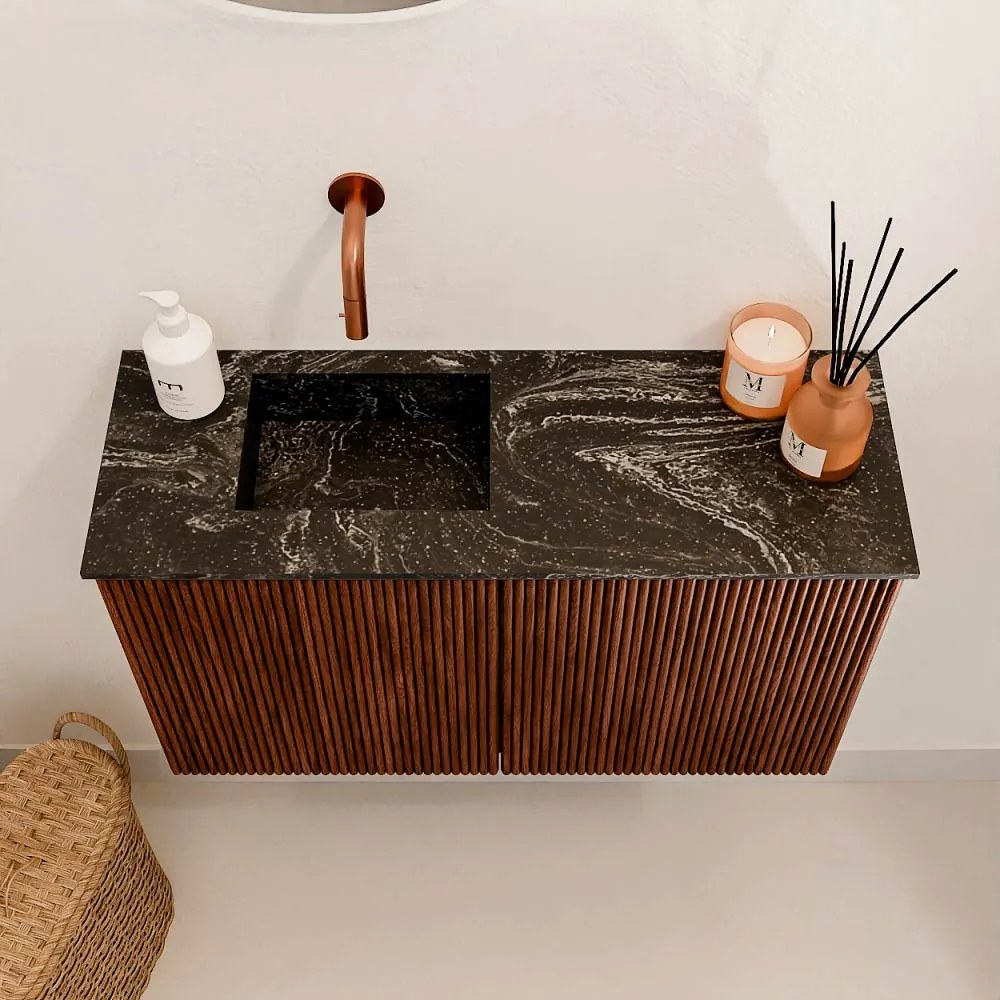 Mondiaz Joya DLux 70cm toiletmeubel ruby met wastafel faye links zonder kraangat lava