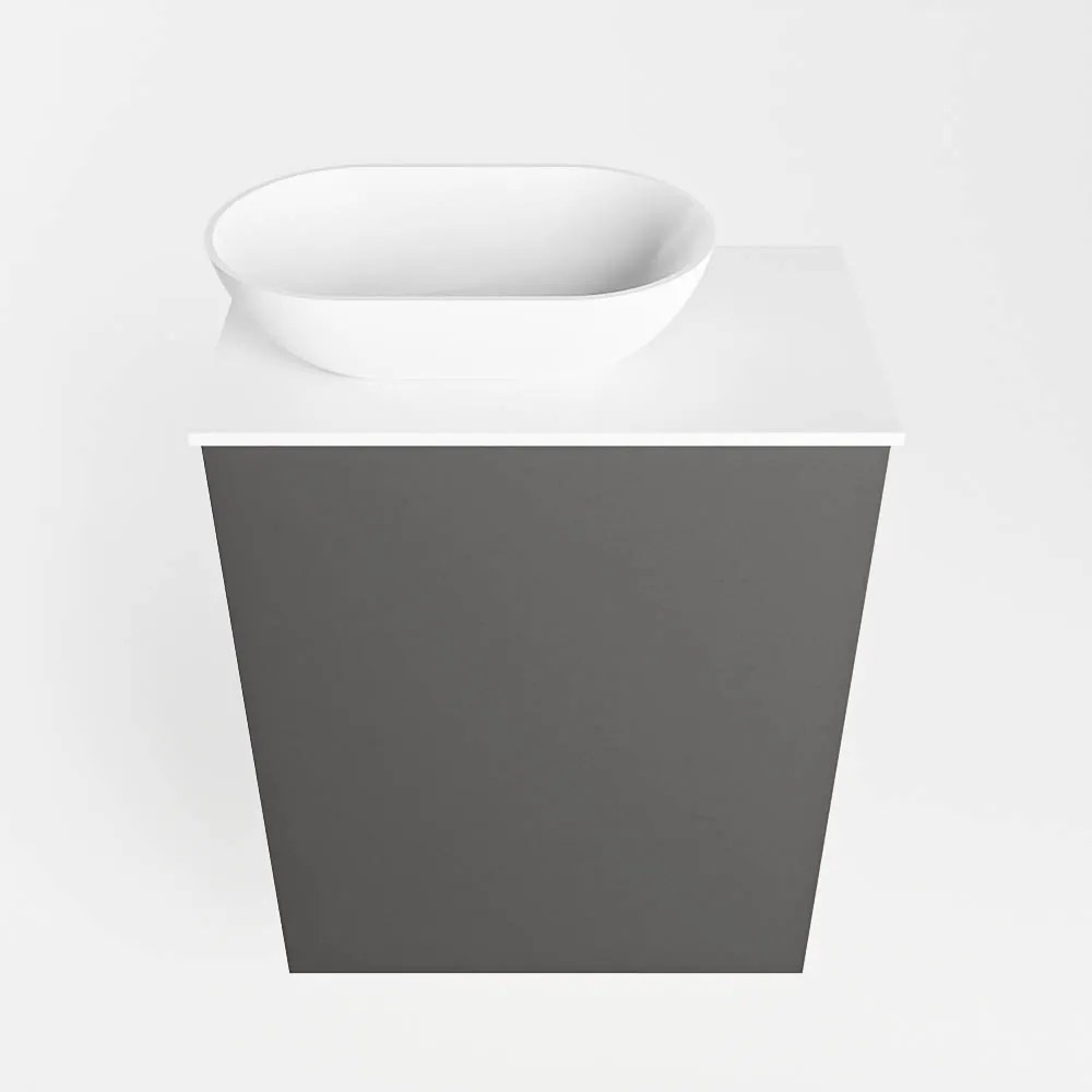 Mondiaz Fowy toiletmeubel 40cm dark grey met witte waskom links en kraangat