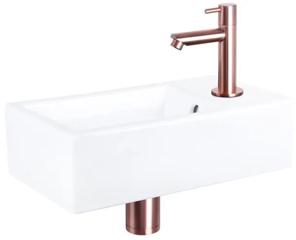 Differnz Force fonteinset - 40x22x11.5cm - Rechthoek - 1 kraangat - Recht rose koper kraan - Keramiek Wit SW543211/SW705274/SW705490/SW724040