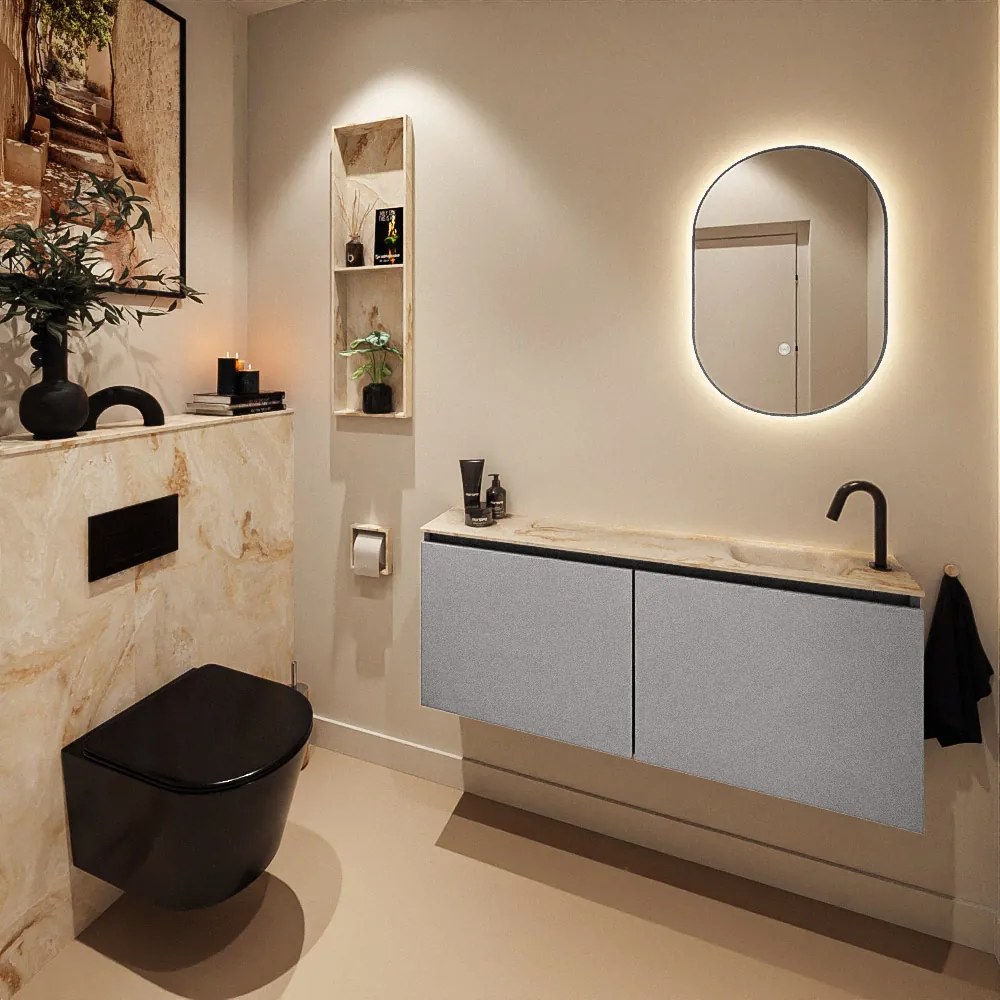 Mondiaz Ture DLux toiletmeubel 120cm plata met wastafel frappe rechts met kraangat