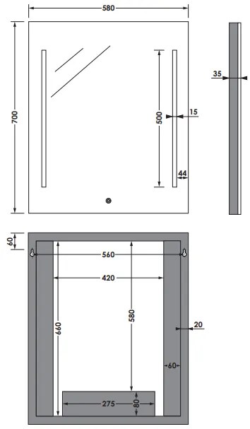 Sanituba Deline spiegel 60x70 met LED verlichting Aluminium Geborsteld