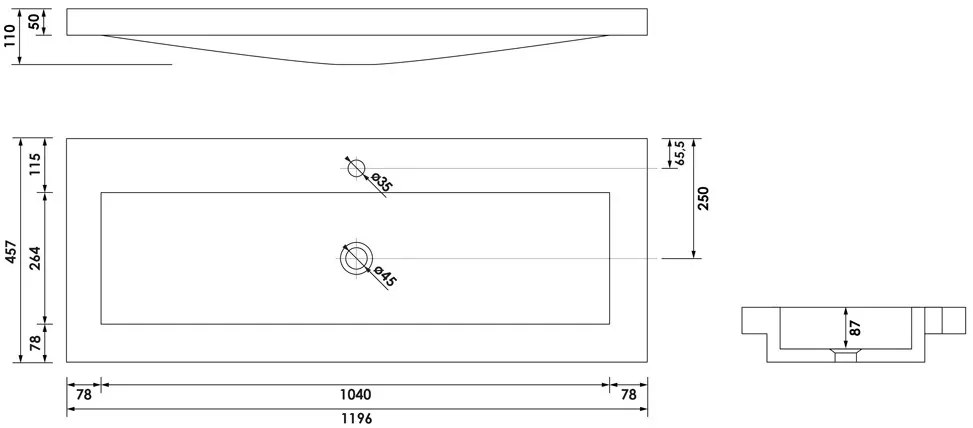 Brauer Magma wastafel natuursteen 120cm met 1 kraangat antraciet