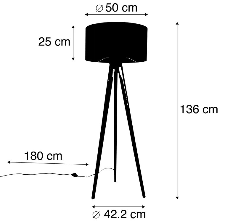 Moderne vloerlamp hout stoffen kap pauw 50 cm - Tripod Classic