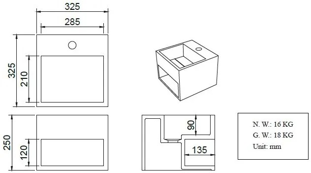 SSI Design Fondo Solid Surface Fontein 32.5x32.5cm