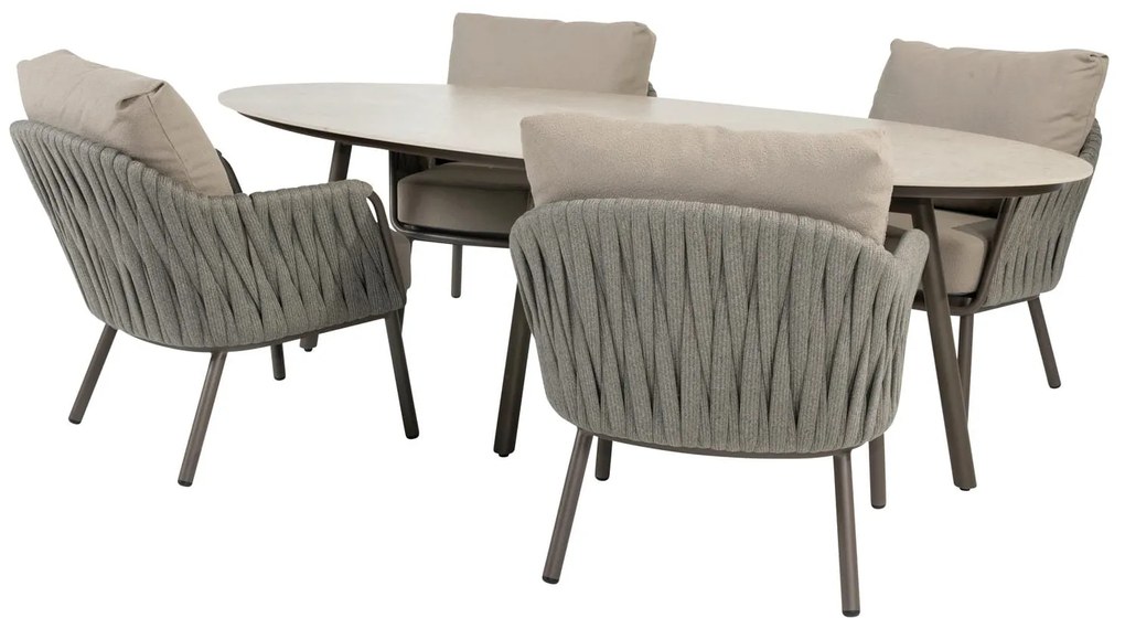 Taste by 4 Seasons Cannes low dining tuinset met Salute tafel 220 cm LoungestoelTuinstoel bruin weerbestendig