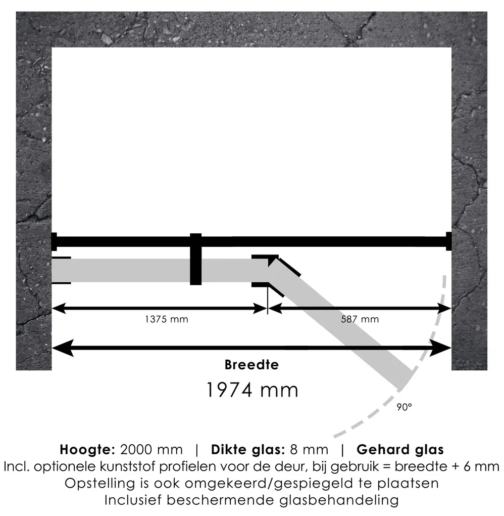Brauer JC profielloze nisdeur 200cm met 60cm deur gekoppeld goud geborsteld