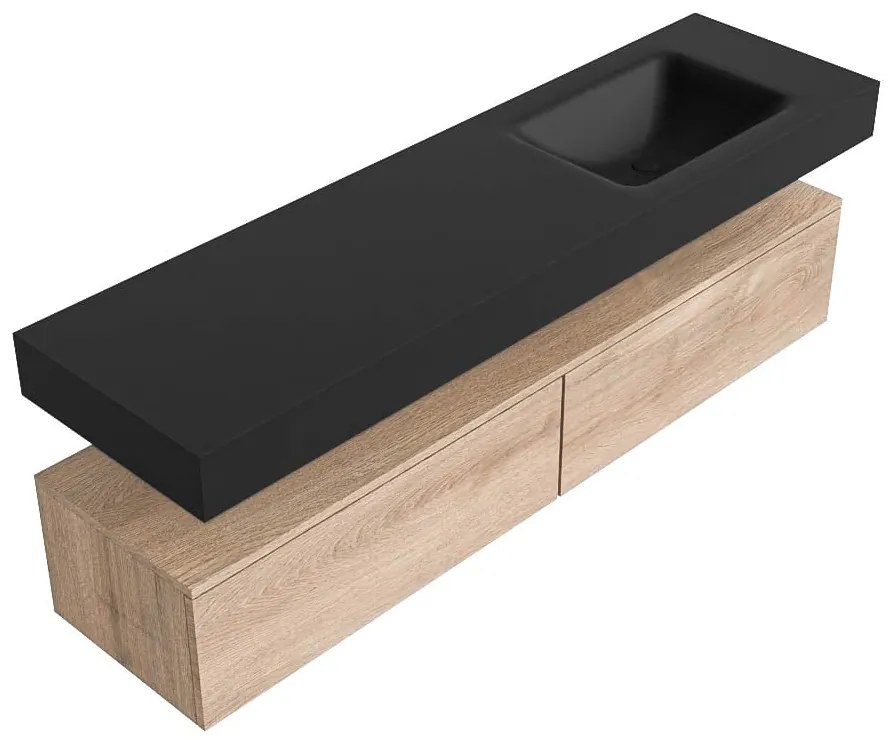 Zaro Alan badmeubel 170cm washed oak 2 lades met vrijhangende wastafel cloud rechts zonder kraangat urban
