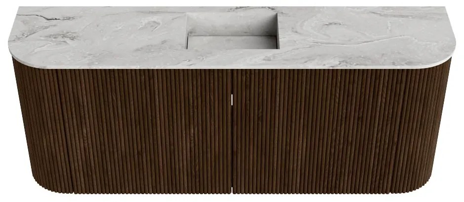 Mondiaz Joya DLux 105cm toiletmeubel ronding links/rechts walnut met wastafel faye midden 1 kraangat glace