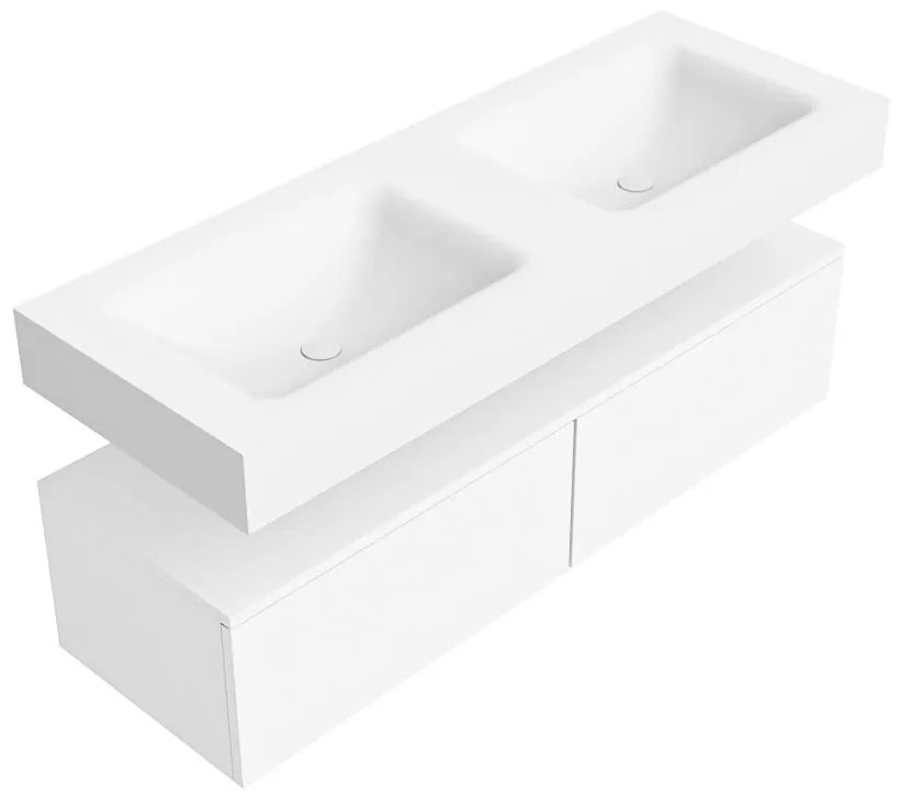 Zaro Alan badmeubel 130cm talc 2 lades met vrijhangende wastafel cloud dubbel zonder kraangat talc