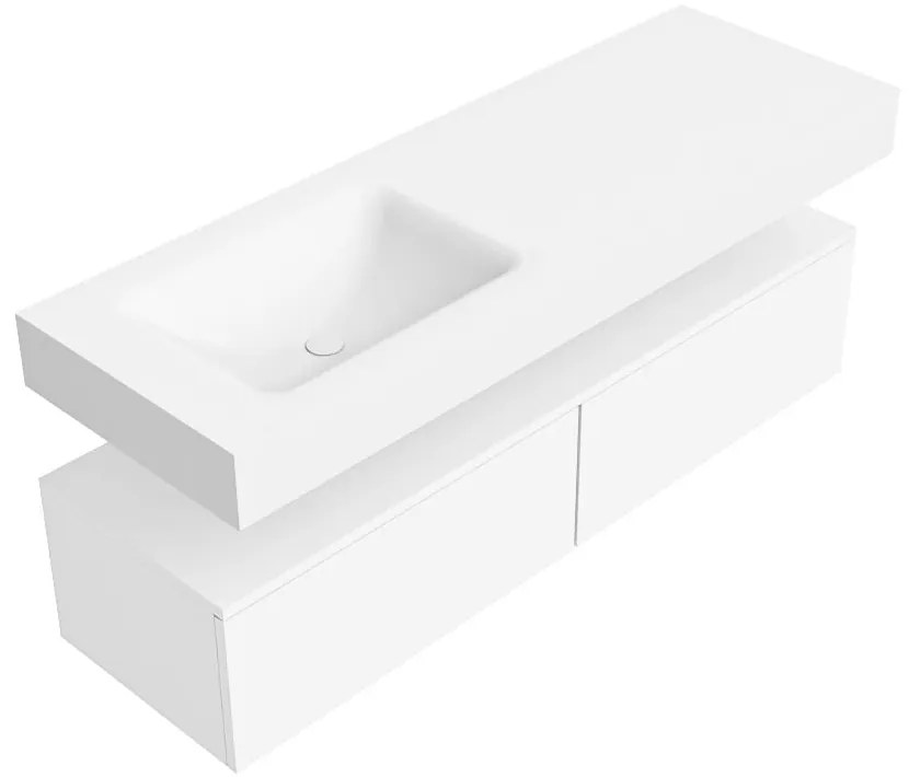 Zaro Alan badmeubel 140cm talc 2 lades met vrijhangende wastafel cloud links 1 kraangat talc