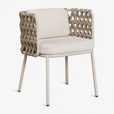 Set Van 4 Tuinstoelen Met Armleuningen Van Aluminium En Gevlochten Touw Tevary Gardenia Wit & Hazelnootbruin Doek - Sklum