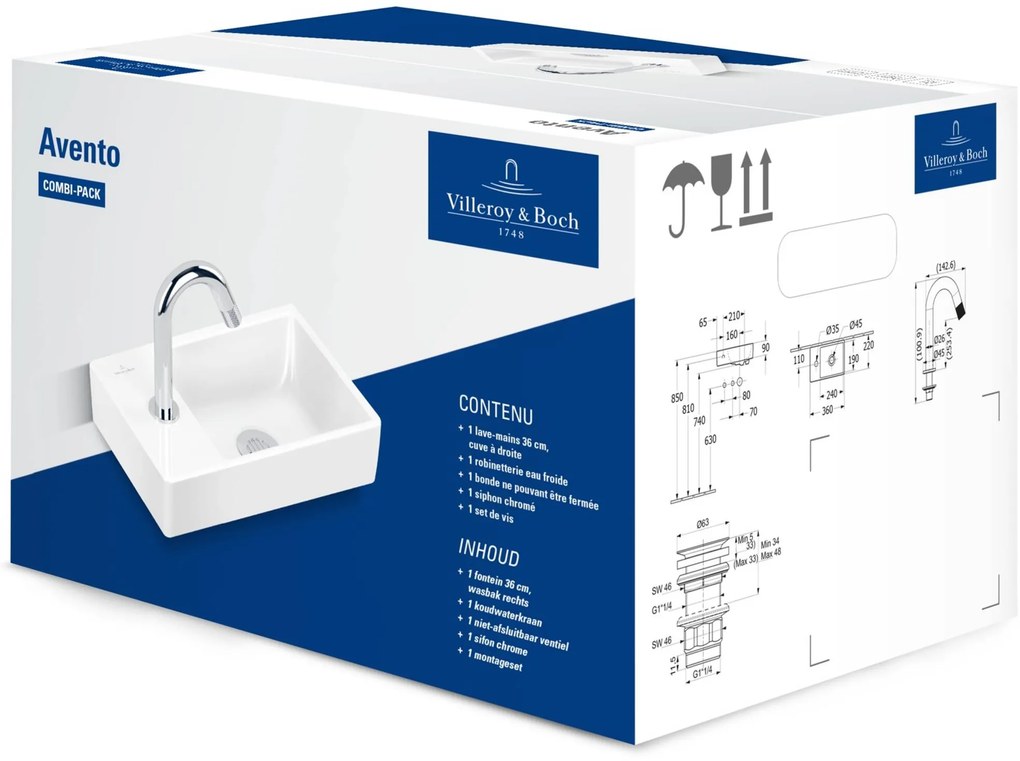 Villeroy & Boch Avento Wastafel 1 Kraangat Links met Overloop 36x22cm White Alpine