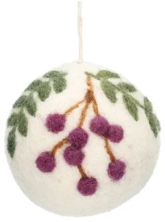 Kerstbal, vilt, paarse besjes, Ø 6 cm