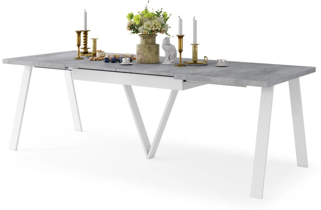 AVERY Millenium beton/onderkant wit - LOFT/INDUSTRIËLE TAFEL VOOR WOONKAMER / EETKAMER UITKLAPBAAR TOT 330 cm!