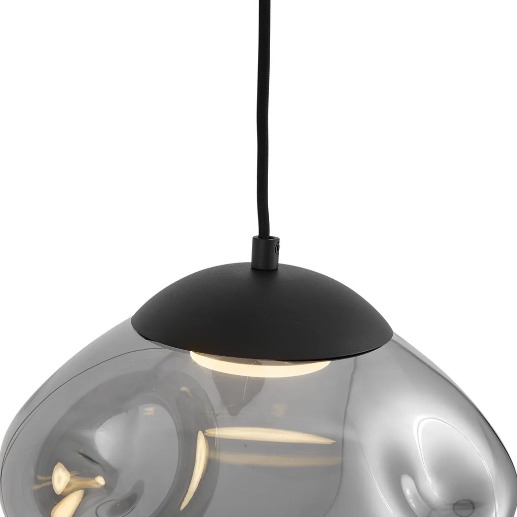 Design hanglamp zwart met smoke glas 3-lichts - Gus
