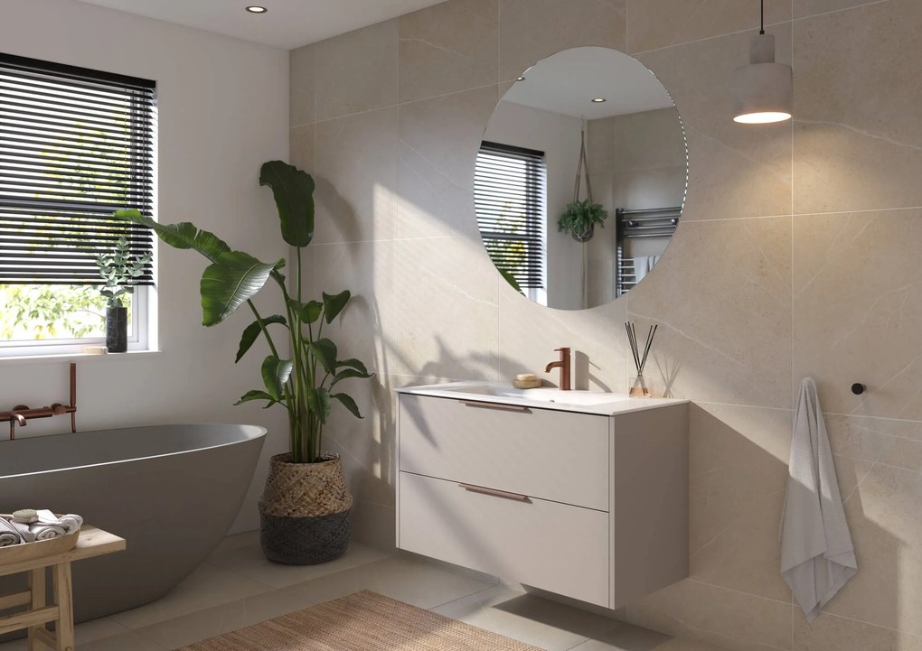 Saqu Lima badmeubel incl. glans witte keramische wastafel 100x46x61cm mat greige – koperen greep